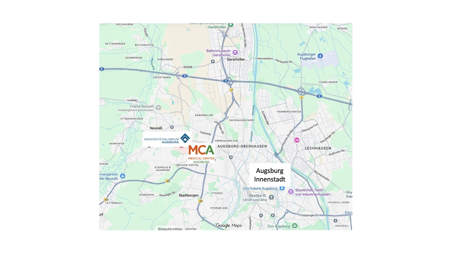 Lage des MCA gegen&uuml;ber dem Universit&auml;tsklinikum Augsburg
